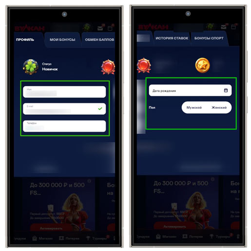 Заполнение профиля